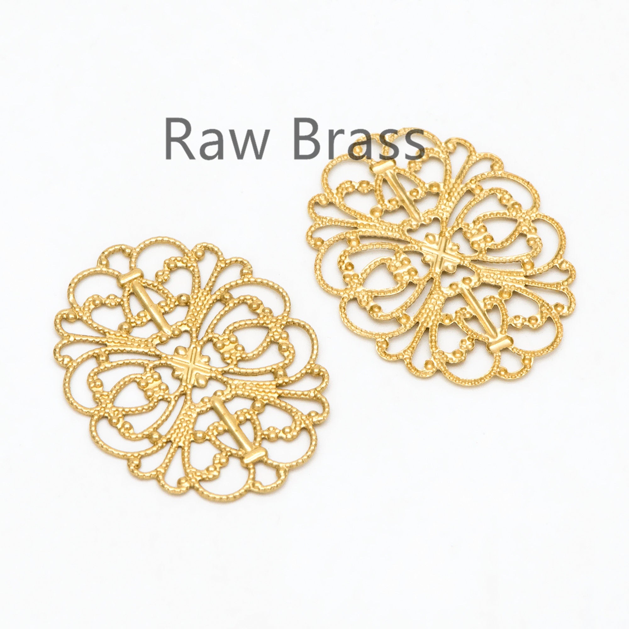 10pcs Raw Brass Filigree Charm Pendants 34x26mm, Brass Findings Wholesale (RB-198)